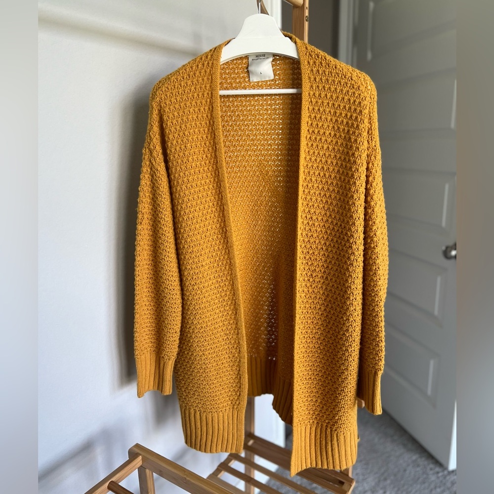 Oversized Long Knit Cardigan Mustard Yellow Color
